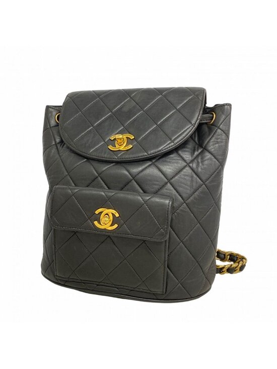Chanel Backpack Quilted Lambskin Black Gold main image 10